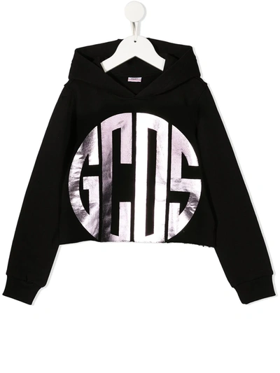Shop Gcds Metallic Logo Hoodie In Black
