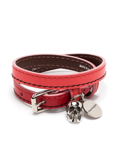 Shop Alexander Mcqueen Skull Charm Wrap Bracelet In Red