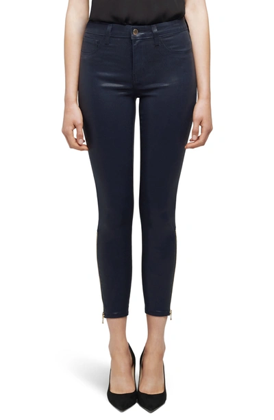 Shop L Agence L'agence Sabine Coated High Waist Ankle Zip Crop Skinny Jeans In Deep Cove Coated
