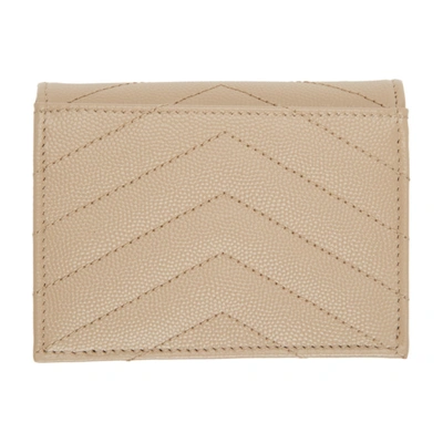 Shop Saint Laurent Beige Monogramme Flap Card Holder In 2721 Dkbeig