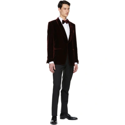 Shop Tom Ford Burgundy Velvet Shelton Cocktail Blazer In Qver50 Red