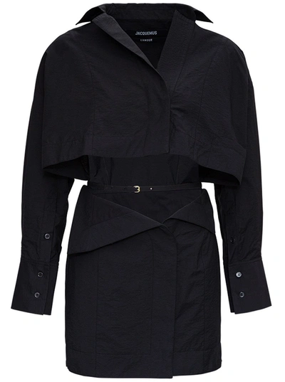 Shop Jacquemus La Robe Terraio Mini Shirt Dress In Black