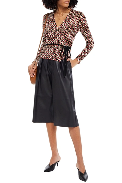 Shop Diane Von Furstenberg Silver Printed Merino Wool Wrap Cardigan In Tan