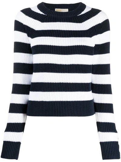 Shop Michael Michael Kors Stripe Ribbed Cotton Jumper In Blue