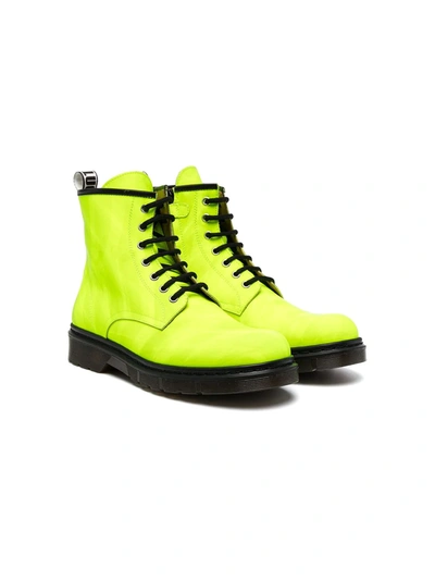 Shop Gallucci Teen Lace-up Leather Ankle Boots In Green