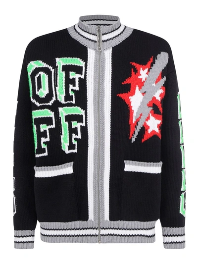 Shop Off-white Embroidered Zipped Cardigan In Black