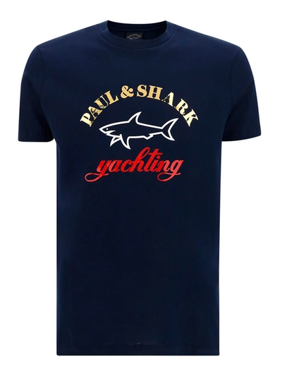 Shop Paul & Shark Logo Plaque Cotton T-shirt In Blue
