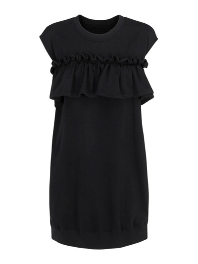 Shop Mm6 Maison Margiela Ruffled Cotton Blend Dress In Black
