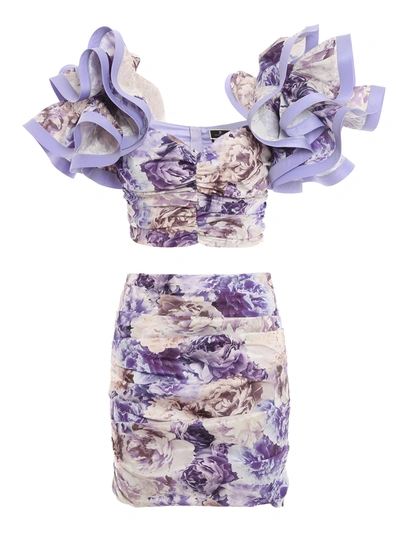 Shop Elisabetta Franchi Ruffled Two-piece Dress In Light Purple