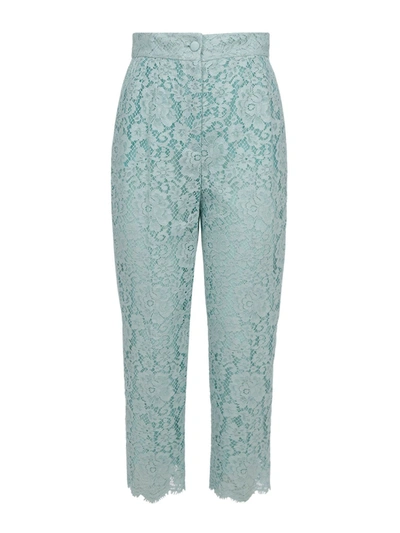 Shop Dolce & Gabbana Lace Trousers In Light Blue