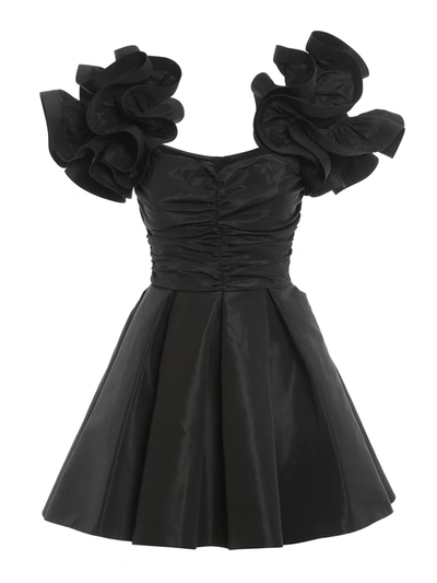 Shop Elisabetta Franchi Flounce Detailed Dress In Black