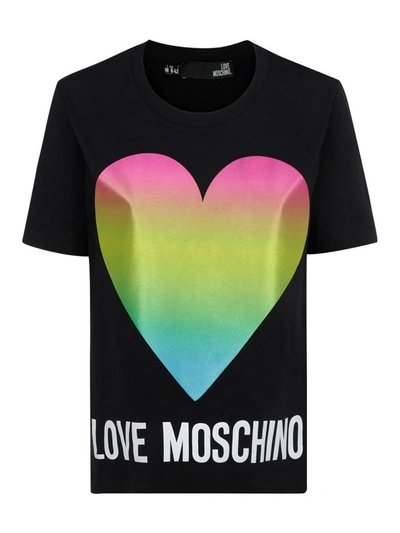 Shop Love Moschino Heart Printed T-shirt In Black