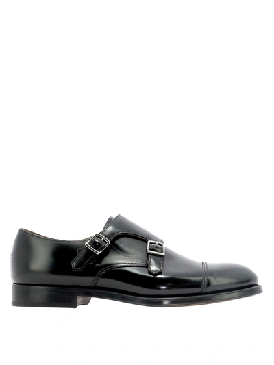 Shop Doucal's Polished Leather Monk Straps In Black