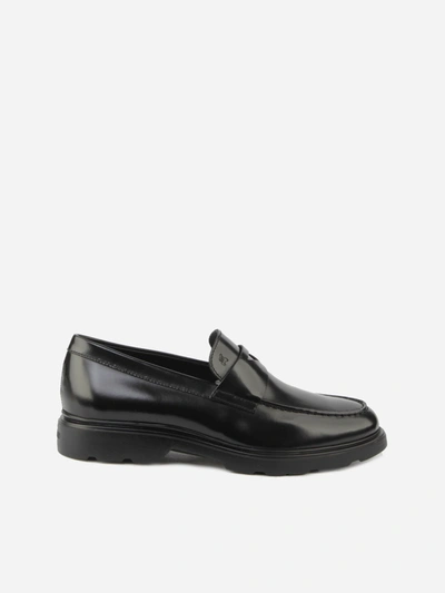 Shop Hogan H304 Leather Loafers With Monogram Detail In Black