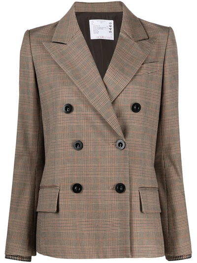 Shop Sacai Double-breasted Checked Jacket In Brown