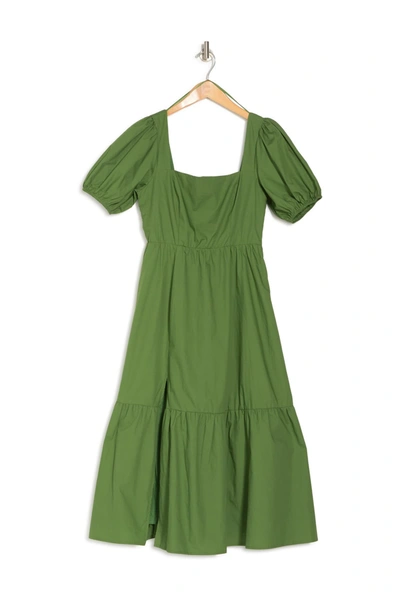 Shop Astr Poplin Tiered Maxi Dress In Green