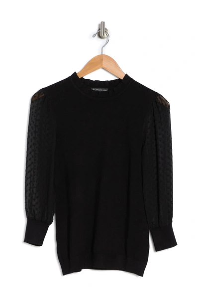 Shop Adrianna Papell Ruffle Neck Lace Sleeve Sweater In Black