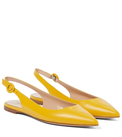 Shop Gianvito Rossi Anna Leather Slingback Flats In Yellow