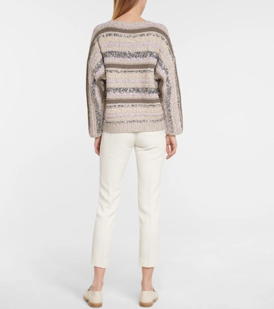 Shop Brunello Cucinelli Sequined Cotton Sweater In Grey