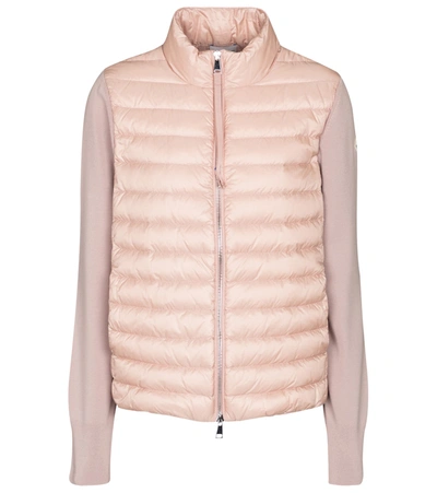 Shop Moncler Wool And Down Cardigan In Pink