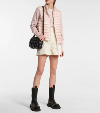 Shop Moncler Wool And Down Cardigan In Pink