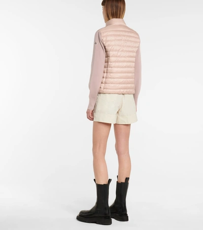 Shop Moncler Wool And Down Cardigan In Pink