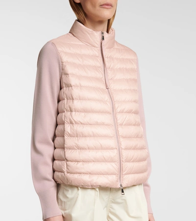 Shop Moncler Wool And Down Cardigan In Pink