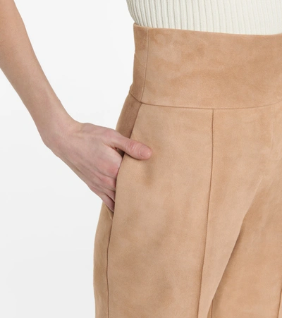 Shop Alexandre Vauthier High-rise Suede Pants In Beige