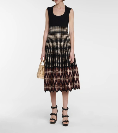 Shop Alaïa Jacquard Knit Midi Dress In Black