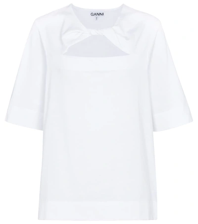 Shop Ganni Cutout Cotton Jersey T-shirt In White