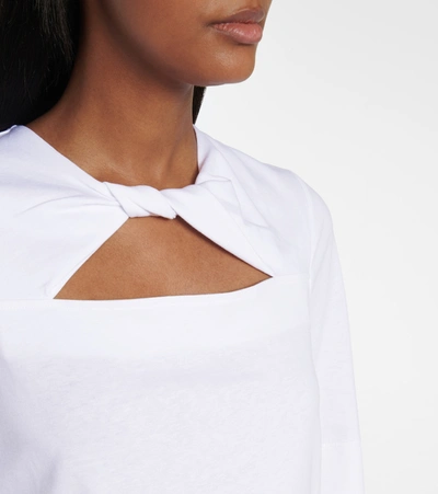 Shop Ganni Cutout Cotton Jersey T-shirt In White