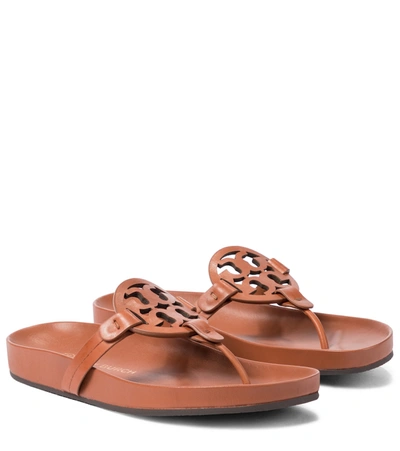 Shop Tory Burch Miller Leather Thong Sandals In Brown