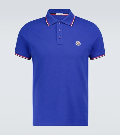 Shop Moncler Short-sleeved Polo Shirt With Logo In Blue