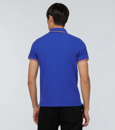 Shop Moncler Short-sleeved Polo Shirt With Logo In Blue