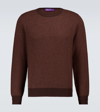 Shop Ralph Lauren Cashmere Herringbone Sweater In Brown