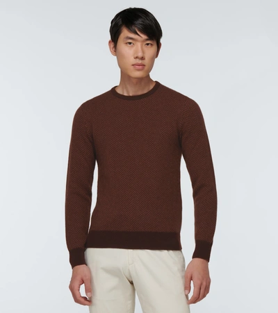 Shop Ralph Lauren Cashmere Herringbone Sweater In Brown