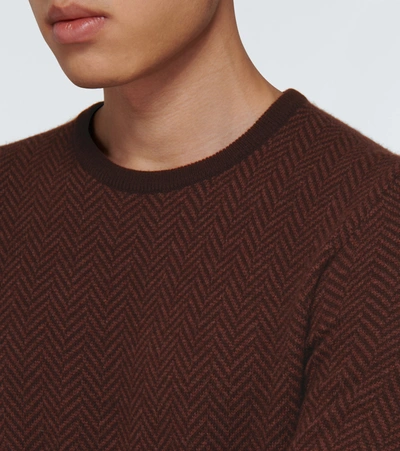 Shop Ralph Lauren Cashmere Herringbone Sweater In Brown