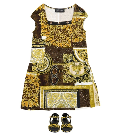 Shop Versace Barocco Patchwork Stretch-cotton Dress In Gold