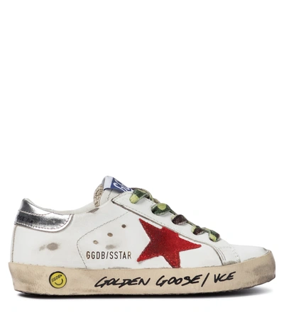 Shop Golden Goose Super-star Leather Sneakers In White/ruby Red