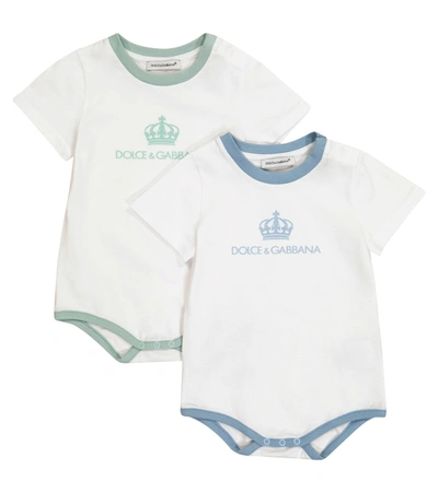 Shop Dolce & Gabbana Baby Set Of 2 Logo Cotton Onesies In White