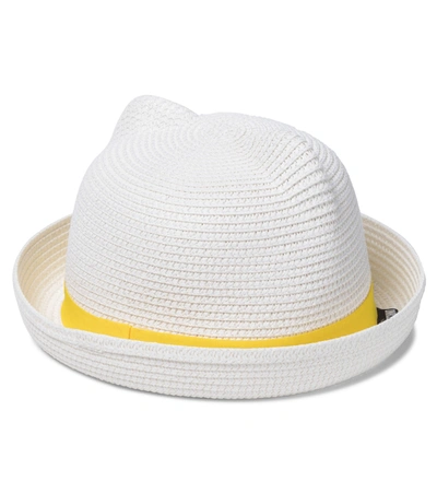 Shop Moschino Baby Straw Hat In White