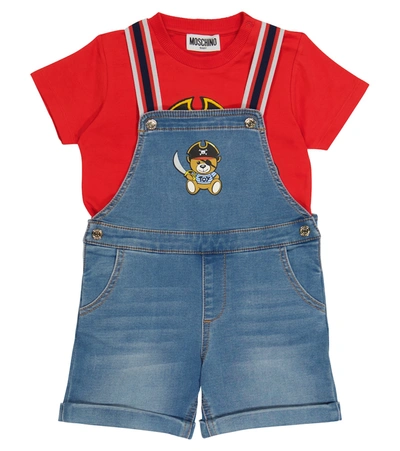 Shop Moschino Baby Denim Overalls In Blue