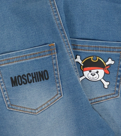 Shop Moschino Baby Denim Overalls In Blue