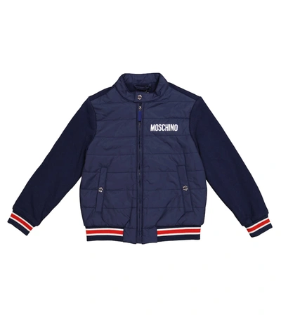 Shop Moschino Quilted Cotton Jacket In Blue