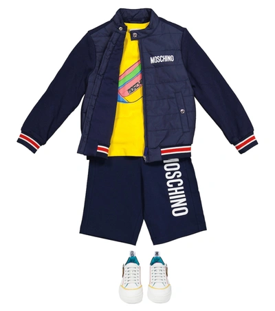 Shop Moschino Quilted Cotton Jacket In Blue