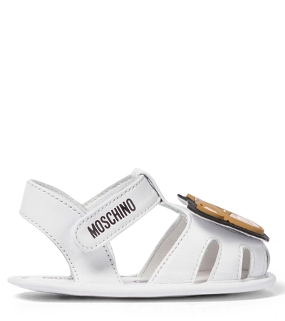 Shop Moschino Baby Leather Sandals In White