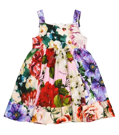Shop Dolce & Gabbana Baby Floral Stretch-cotton Dress In Multicoloured