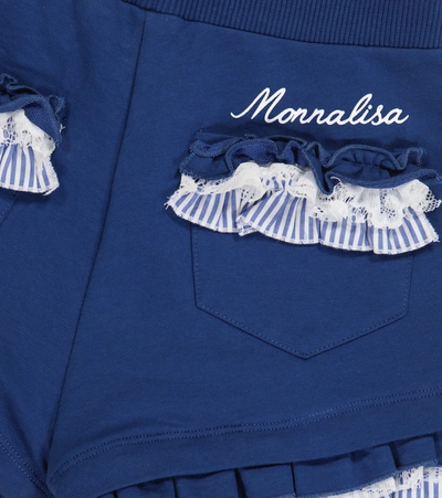 Shop Monnalisa Ruffle-trimmed Fleece Shorts In Blue