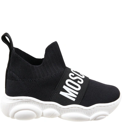 Shop Moschino Black Sneakers For Kids With Logo