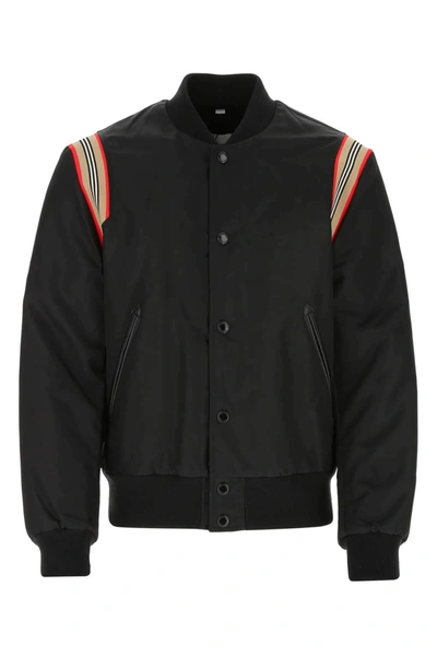 Shop Burberry Icon Stripe Bomber Jacket In Black